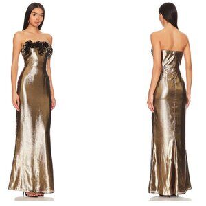 Revolve Seraphina Gown in Gold LOVERS AND FRIENDS